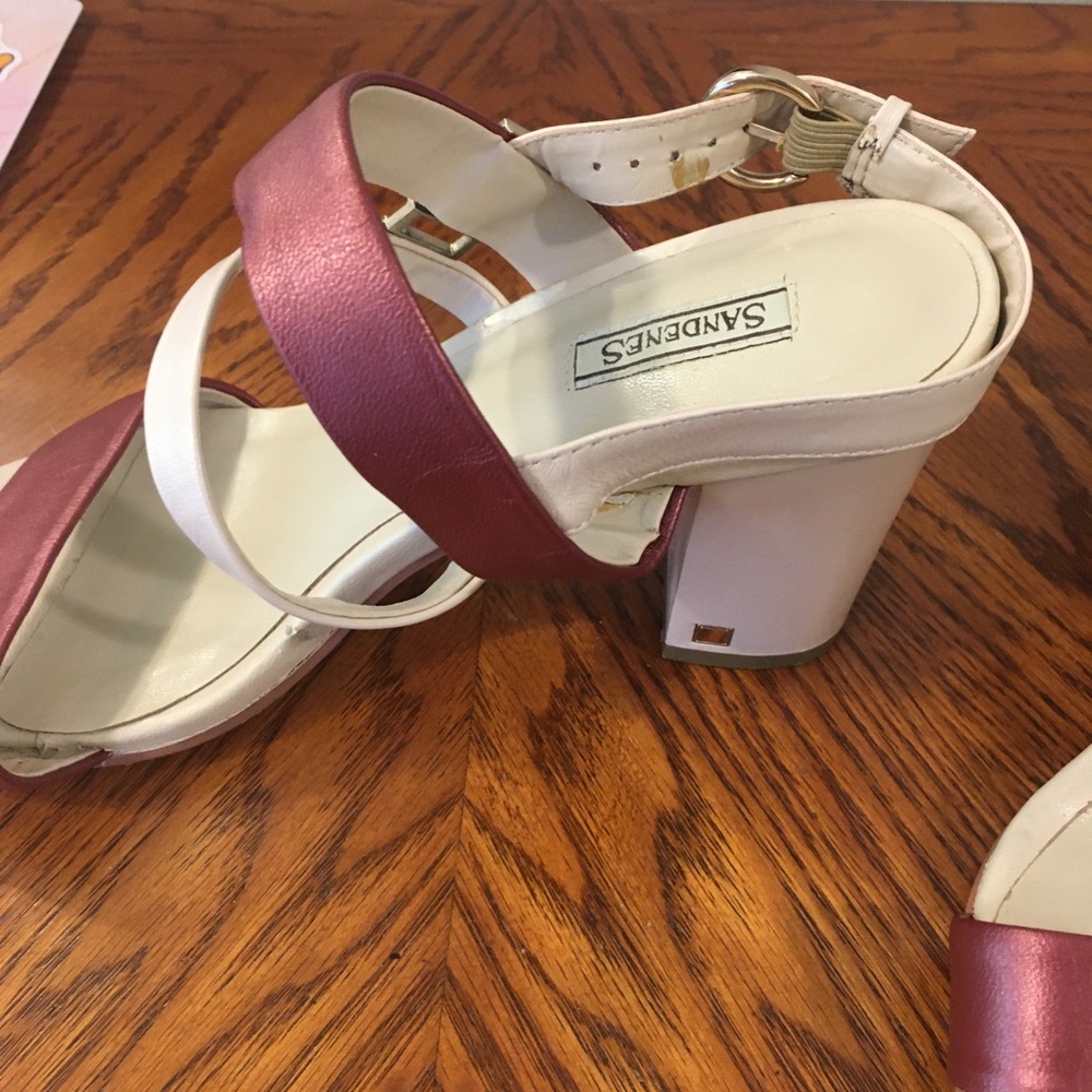 Cream and Red Chunky leather Heel Sandals